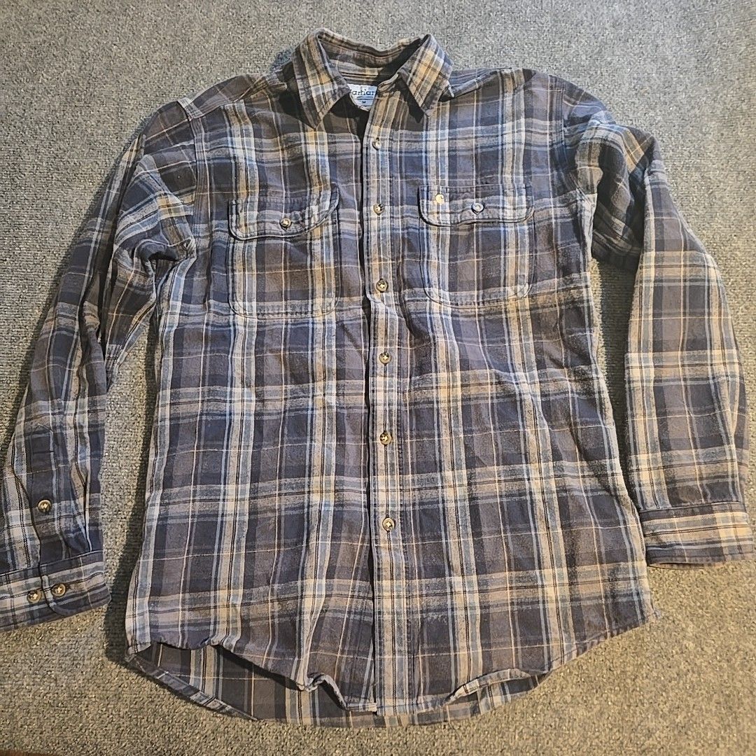 Carhartt Heavyweight Flannel Shirt Mens Medium Blue Plaud 100 Cotton Pockets
